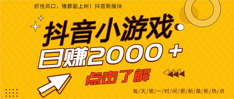 (14319期)抖音小游戏,最新风口项目,亲测单游戏2000+感兴趣点击了解。-青年云网创—高质量项目商城